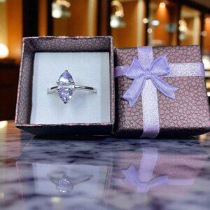 Purple Marquise Gemstone Ring Silver Tone Elegant Statement Cocktail Jewelry‎